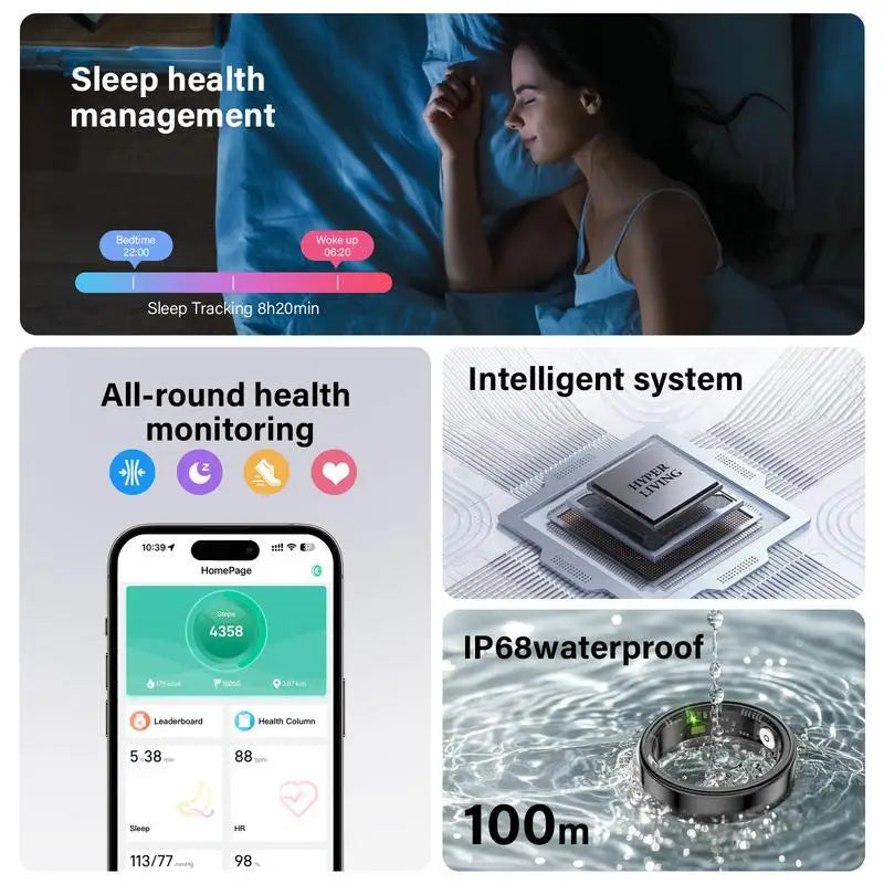 Smart Ring Waterproof Tracking Fitness Ring with Sleep Heart Rate and Blood Pressure Monitoring Stylish Wearable for Men and Women