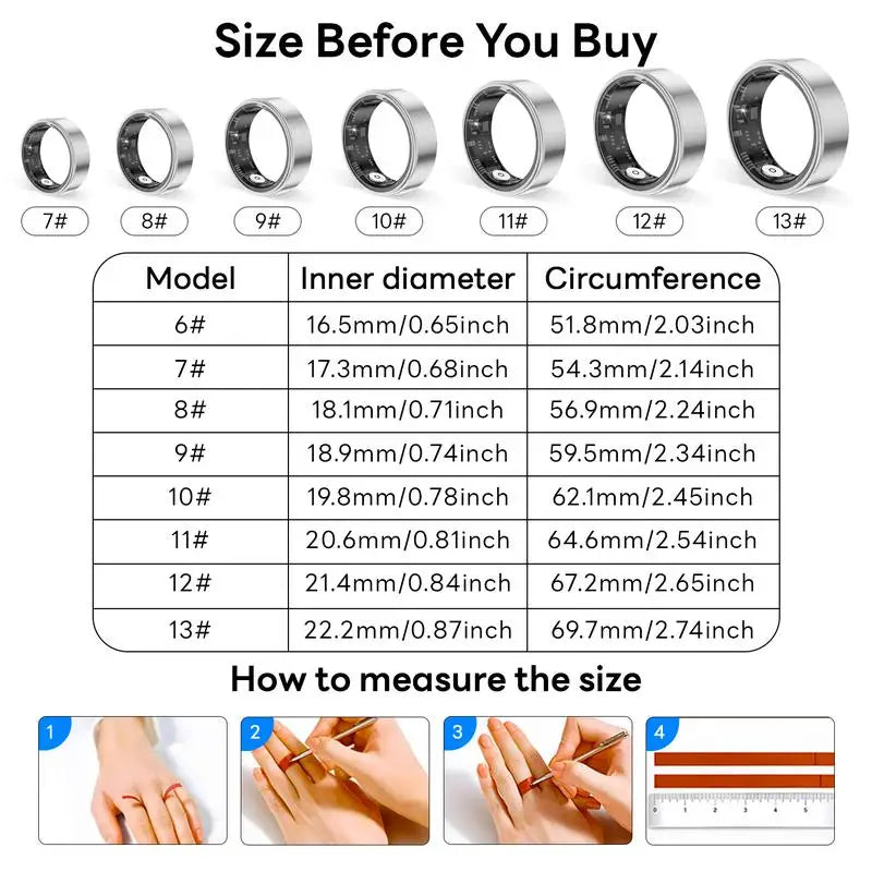 Smart Ring Waterproof Tracking Fitness Ring with Sleep Heart Rate and Blood Pressure Monitoring Stylish Wearable for Men and Women