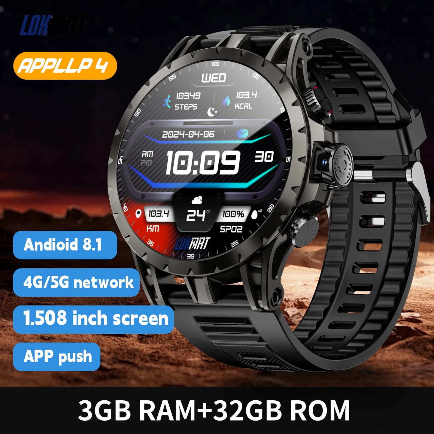 LOKMAT APPLLP 4 Android Smart Watch Phone 4G Fitness Tracker