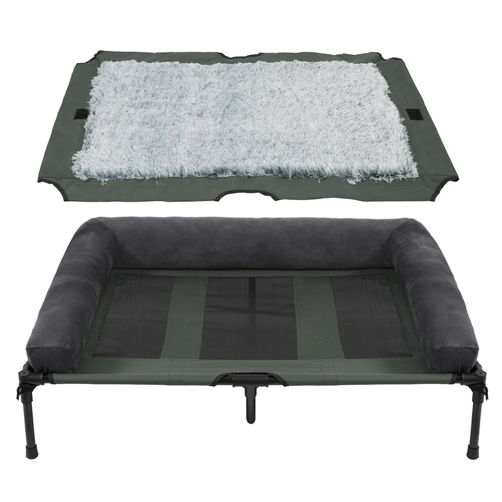 XXL XL Large Dog Bed Outdoor Raised Bed with Cooling Breathable Mat and Soft Plush Mat for Home Garden