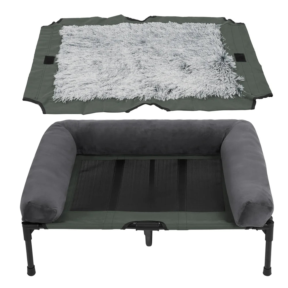 XXL XL Large Dog Bed Outdoor Raised Bed with Cooling Breathable Mat and Soft Plush Mat for Home Garden