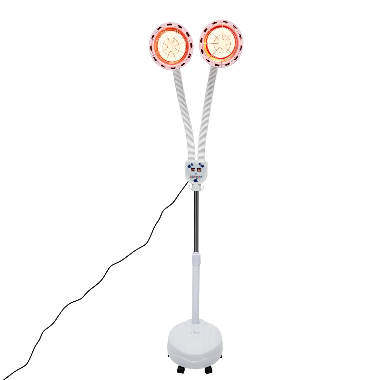 YIYIBYUS 275 Watt Double Head Electric Infrared Therapy Lamp 360 Degree Adjustable Temperature Heat Lamp with 6 Universal Wheels