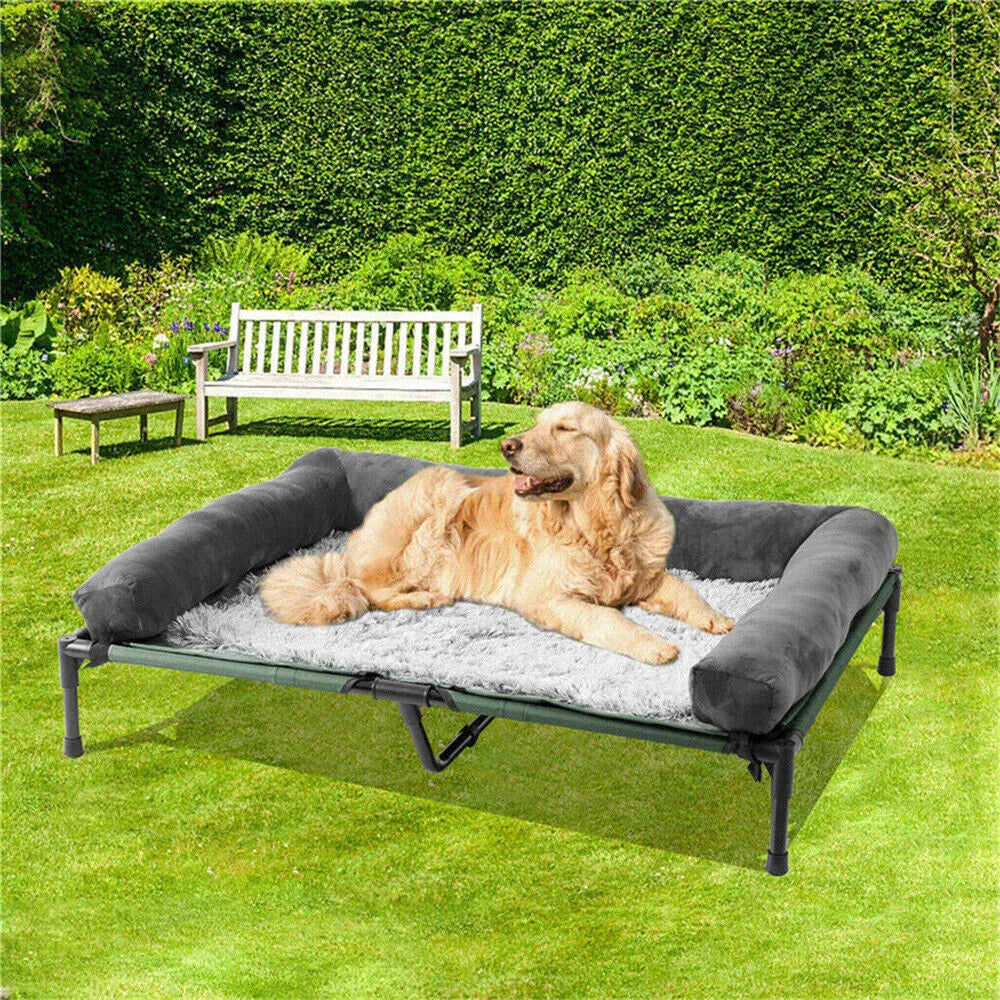XXL XL Large Dog Bed Outdoor Raised Bed with Cooling Breathable Mat and Soft Plush Mat for Home Garden