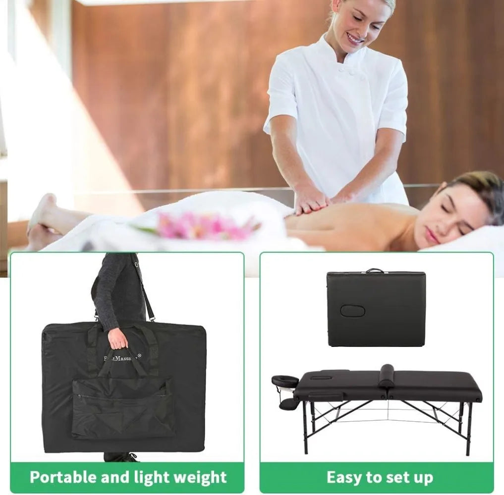Massage Bed Portable Massage Table 77 Inch L 30 Inch W 4 Inch Thick Height Adjustable 2 Folding PU Leather Spa Table with Oxford Bag