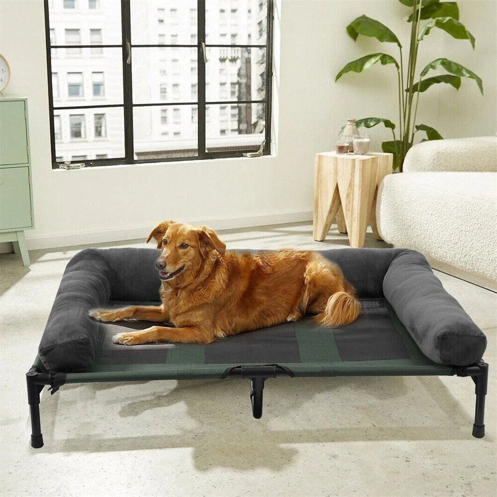 XXL XL Large Dog Bed Outdoor Raised Bed with Cooling Breathable Mat and Soft Plush Mat for Home Garden