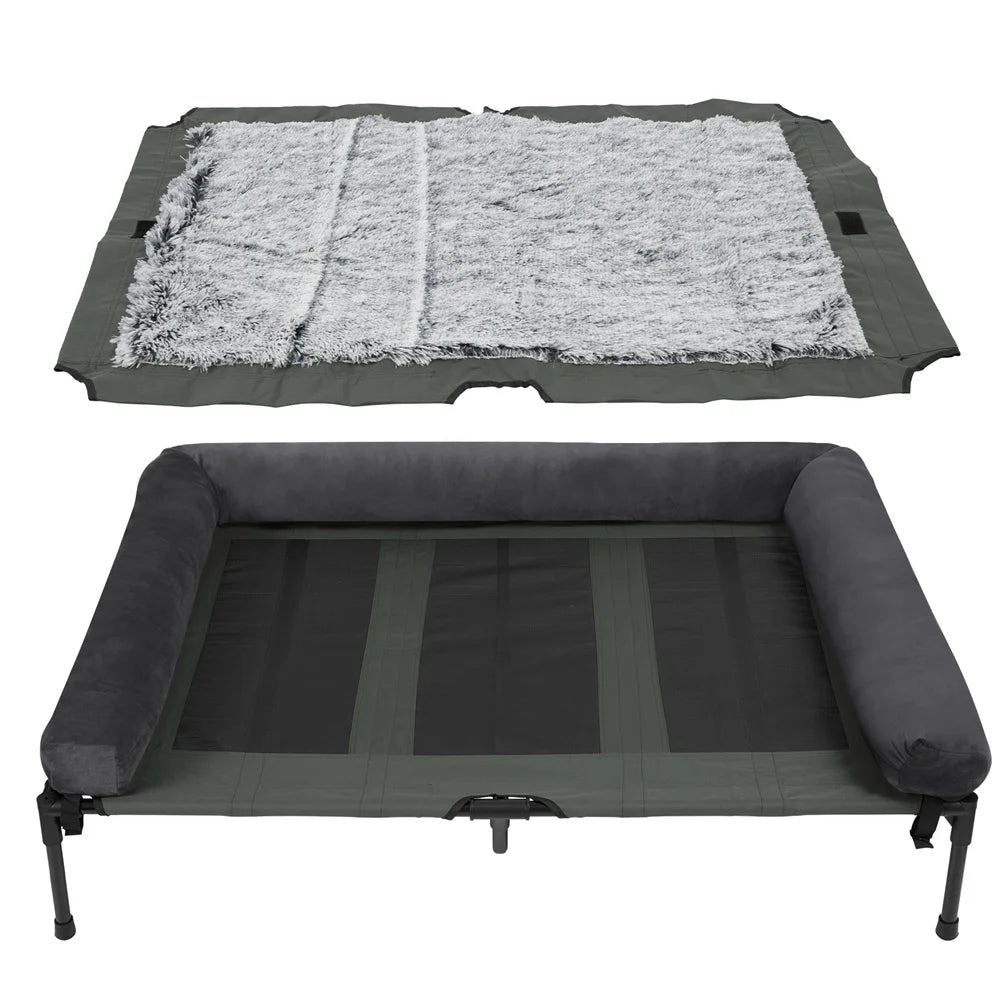 XXL XL Large Dog Bed Outdoor Raised Bed with Cooling Breathable Mat and Soft Plush Mat for Home Garden