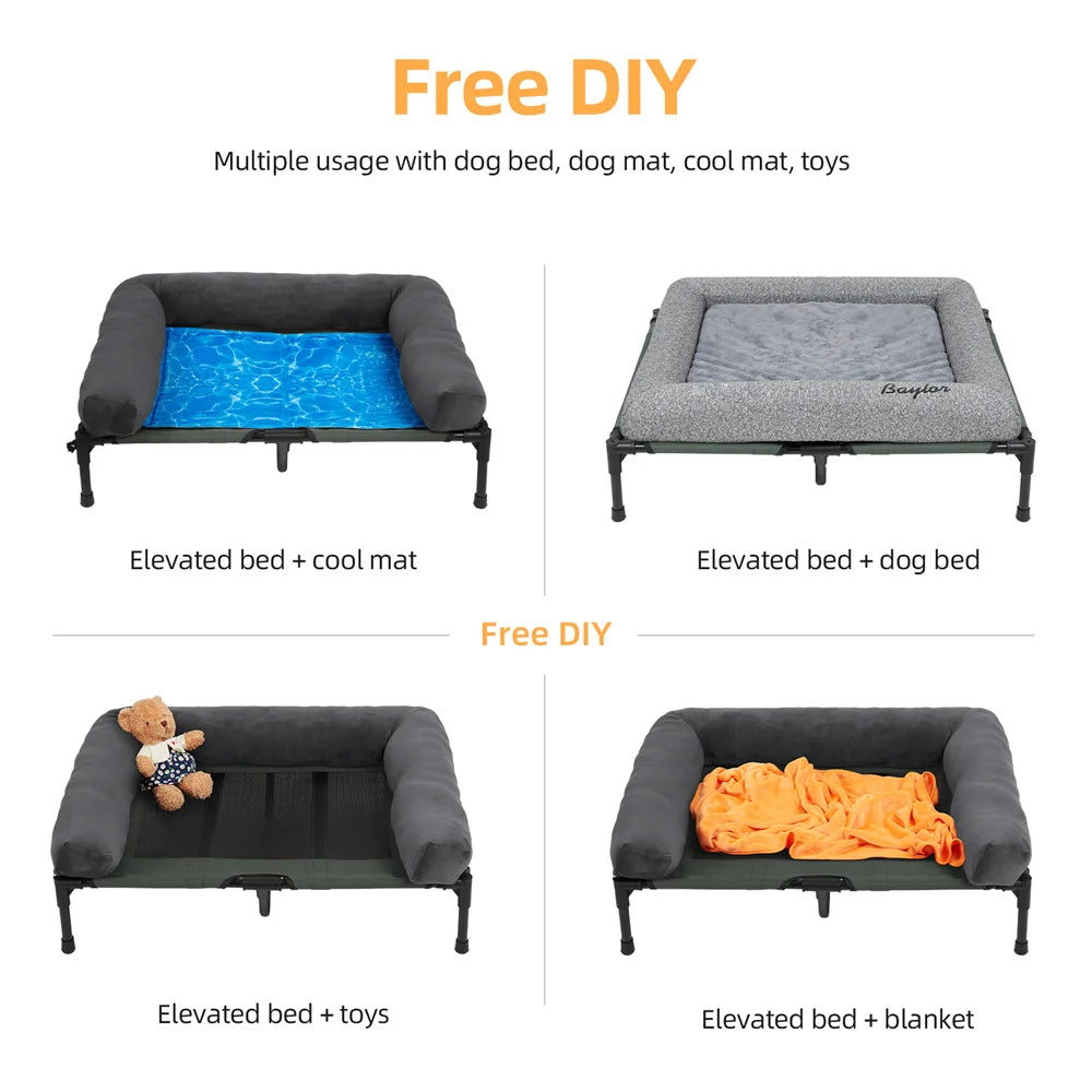XXL XL Large Dog Bed Outdoor Raised Bed with Cooling Breathable Mat and Soft Plush Mat for Home Garden