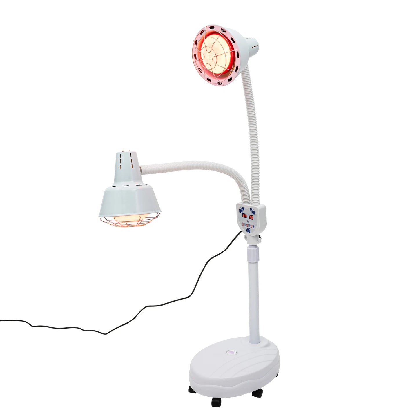 YIYIBYUS 275 Watt Double Head Electric Infrared Therapy Lamp 360 Degree Adjustable Temperature Heat Lamp with 6 Universal Wheels
