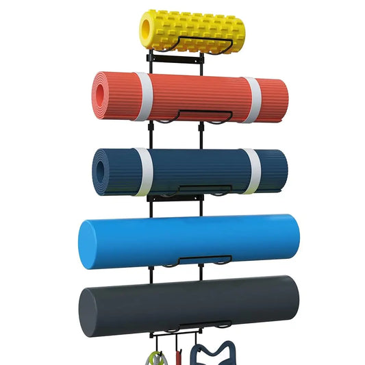Yoga Mat Holder Wall Mount With 5 Sectional And 3 Hooks