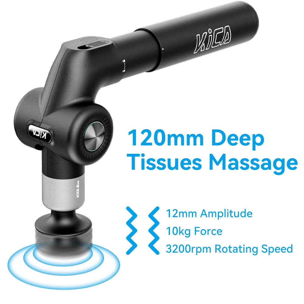 KiCA Evo Adjustable Fascia Gun with 6 Massage Heads and Heat 3 Gear 3200rpm 9cm Extension Rod Aluminum for Muscle Relaxation