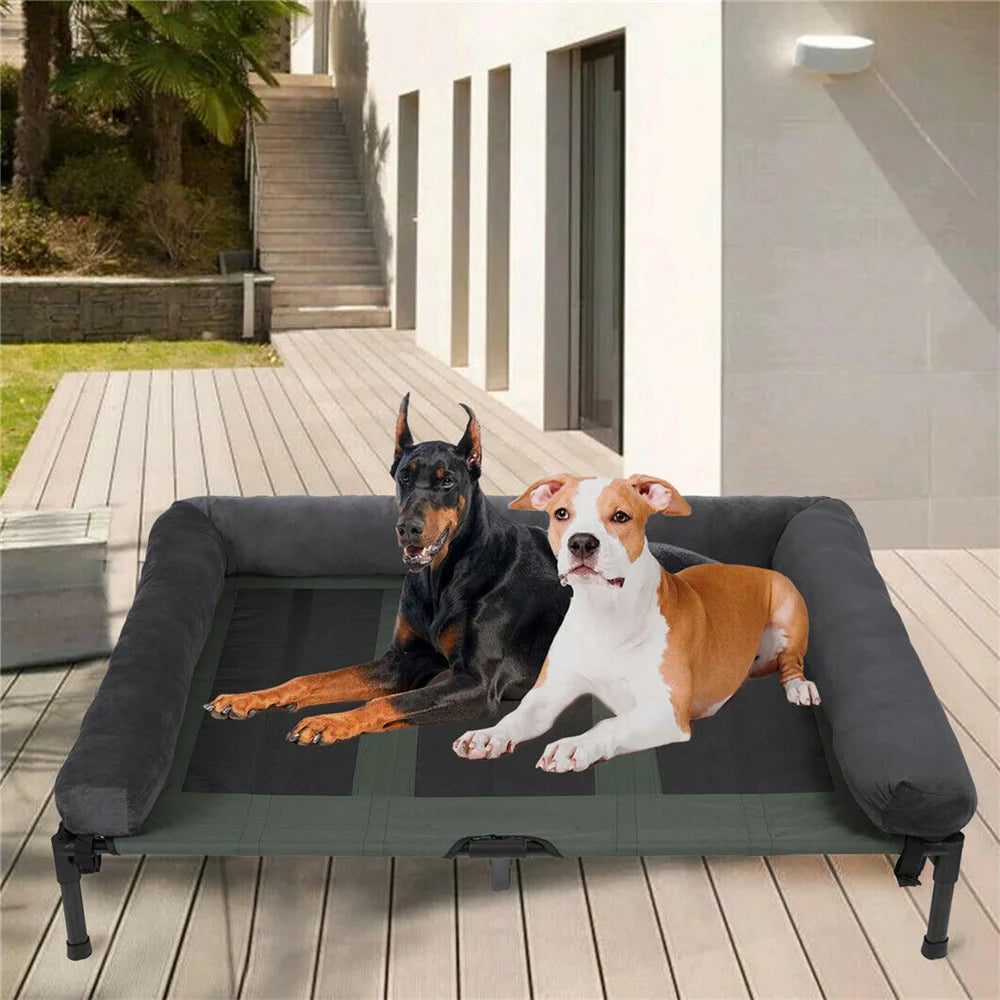 XXL XL Large Dog Bed Outdoor Raised Bed with Cooling Breathable Mat and Soft Plush Mat for Home Garden
