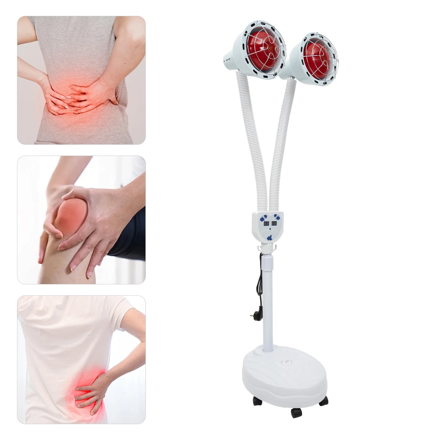 YIYIBYUS 275 Watt Double Head Electric Infrared Therapy Lamp 360 Degree Adjustable Temperature Heat Lamp with 6 Universal Wheels