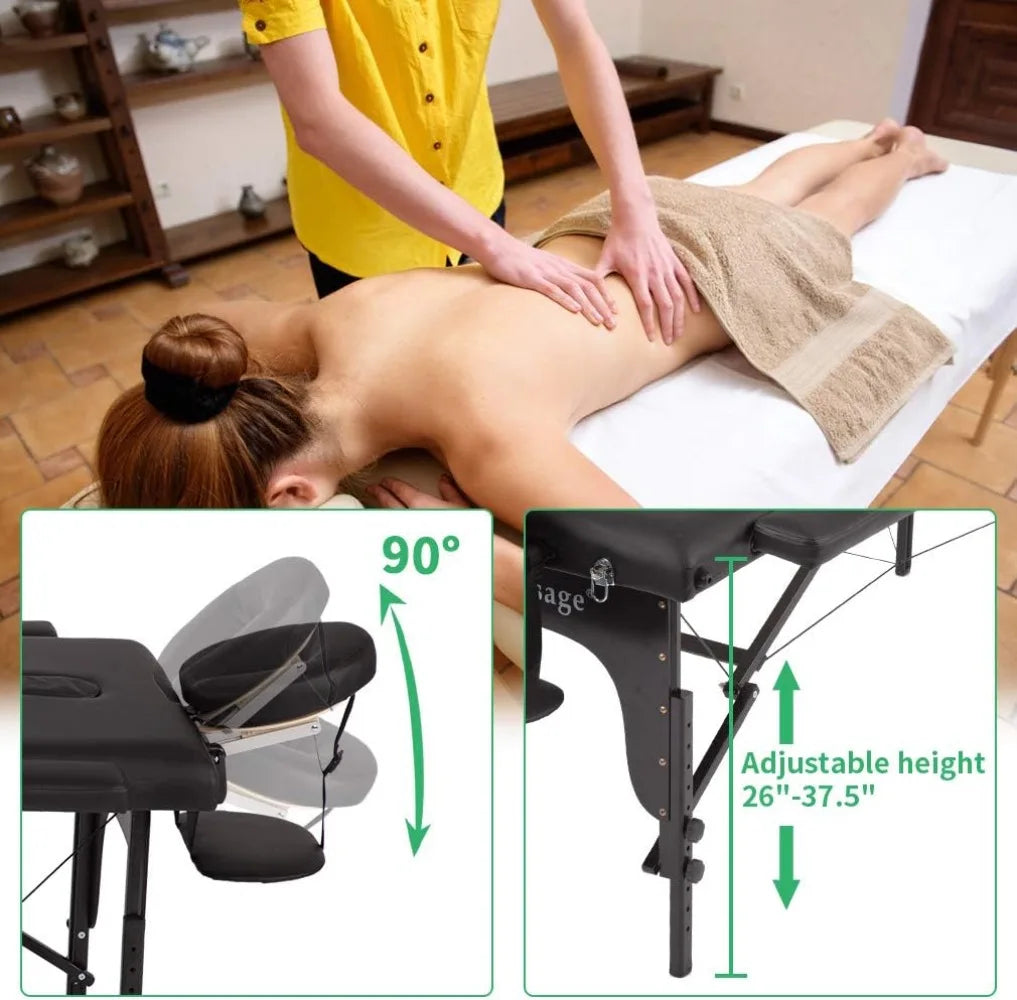 Massage Bed Portable Massage Table 77 Inch L 30 Inch W 4 Inch Thick Height Adjustable 2 Folding PU Leather Spa Table with Oxford Bag