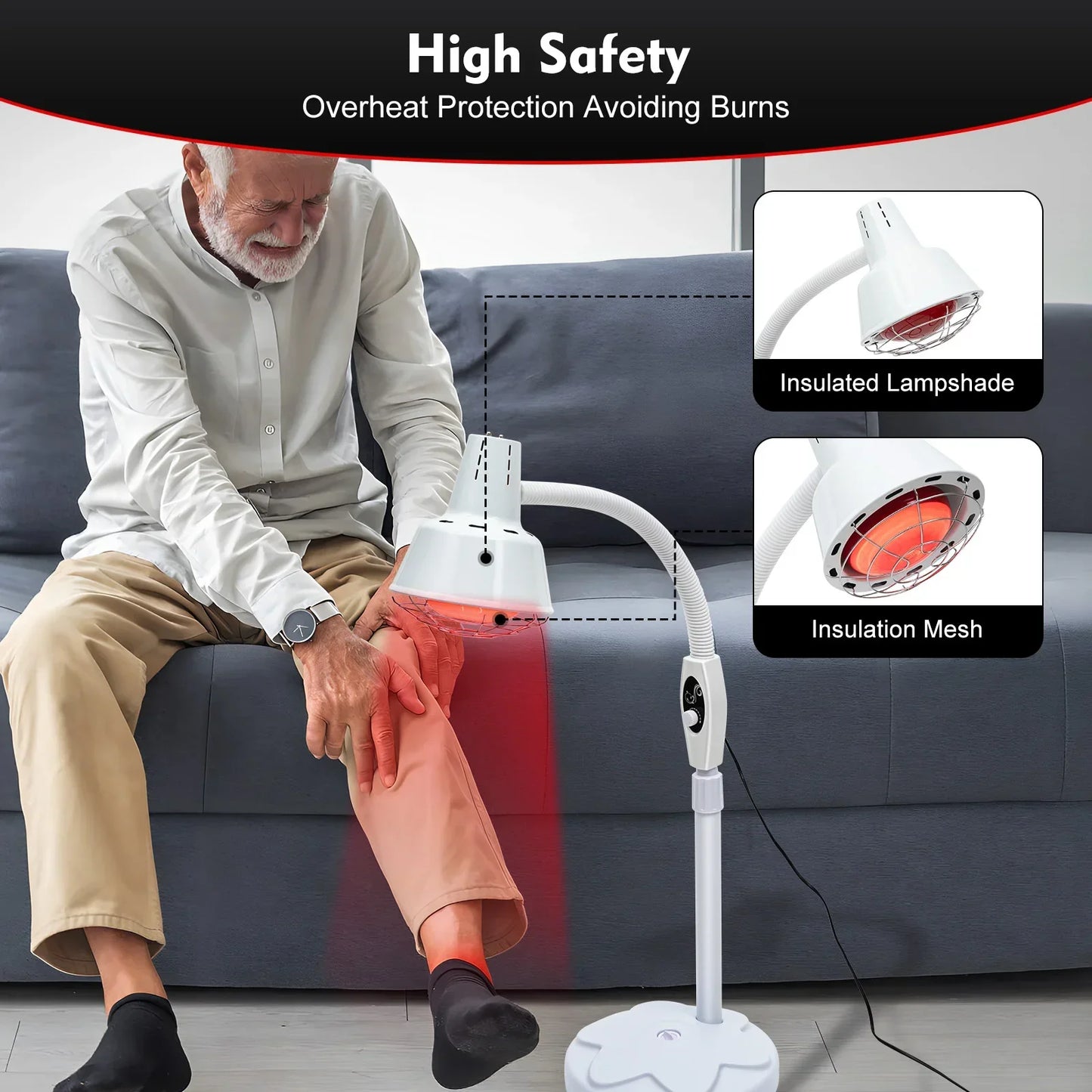 IR Heat Infrared Lamp 220V 110V Adjustable Therapy Lamp for Muscle and Joint Pain Relief