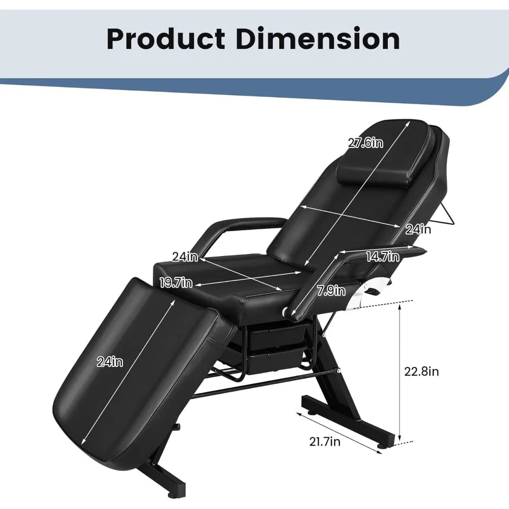 Massage Salon Tattoo Bed with Beauty Basket Professional 3 Fold Height Adjustable Massage Bed for Spa Salon Facial Lash Tattoo