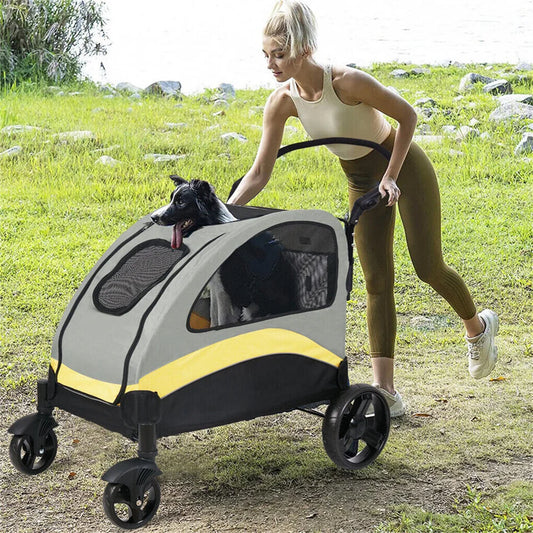 Dog Stroller Pet Jogger Wagon with 4 Wheels, 3 Mesh Window, Adjustable Handle