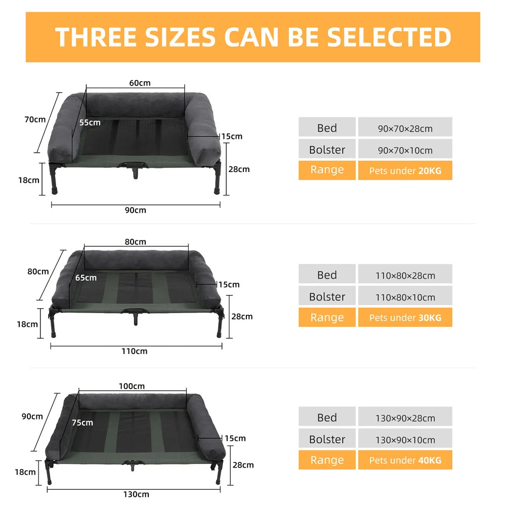 XXL XL Large Dog Bed Outdoor Raised Bed with Cooling Breathable Mat and Soft Plush Mat for Home Garden