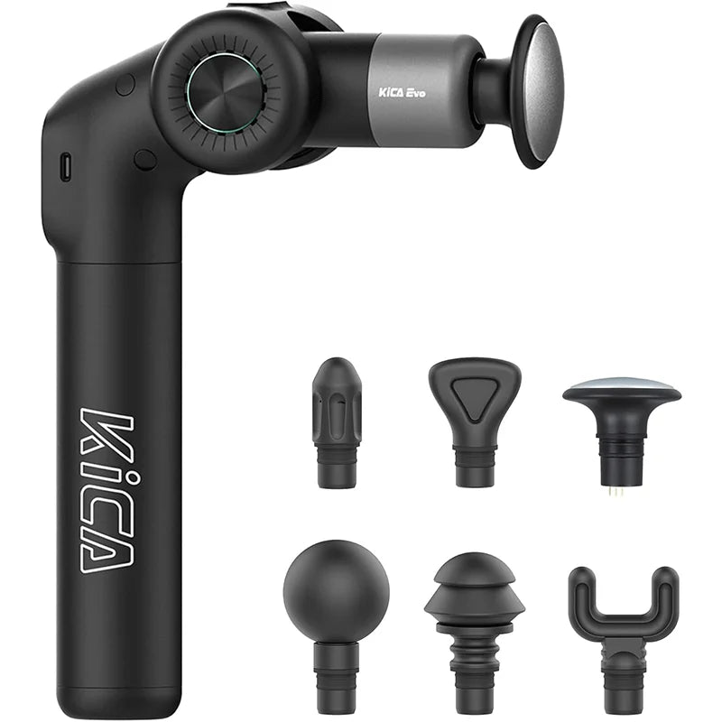 KiCA Evo Adjustable Fascia Gun with 6 Massage Heads and Heat 3 Gear 3200rpm 9cm Extension Rod Aluminum for Muscle Relaxation